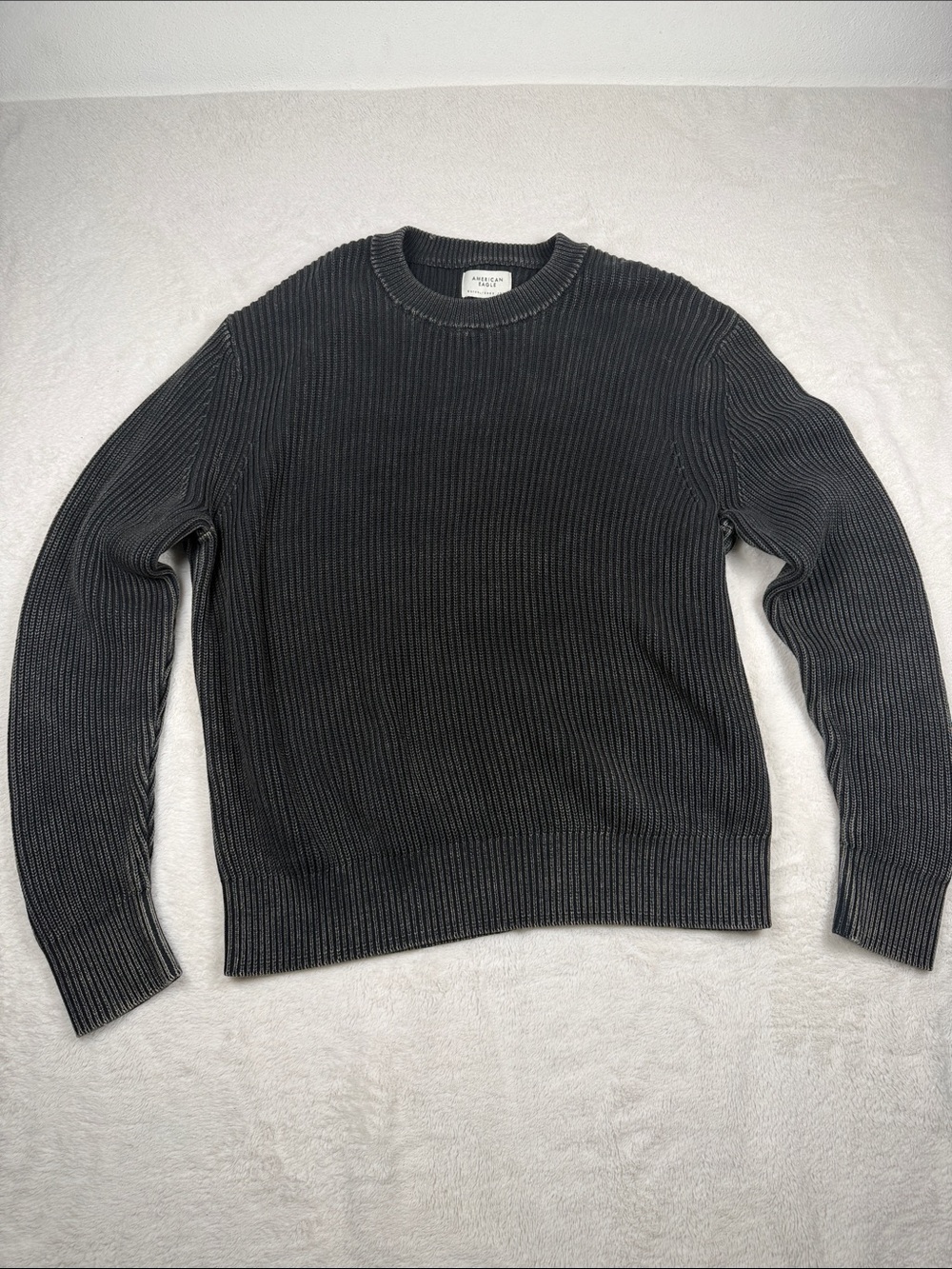 American Eagle Outfitters Men's Ribbed Crewneck Sweater - Black